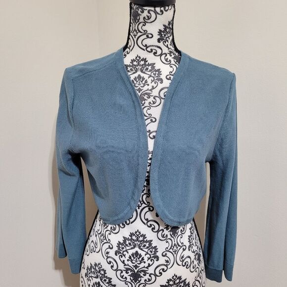 Soft Surroundings Blue Knit Cropped Sweater - Picture 1 of 7